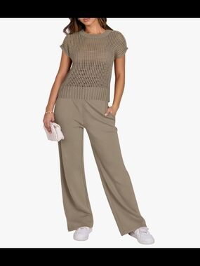 Brand New SET! Relaxed Wide-Leg, Light Brown Size Large (12-14)